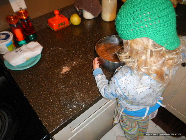 How to make healthy chocolate zucchini bread and cook with a toddler in the kitchen Montana Homesteader