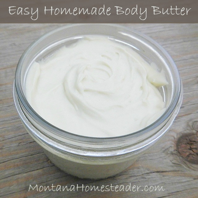 Easy recipe for making homemade shea body butter. It has 2 ingredients and takes only 15 minutes to make! Montana Homesteader