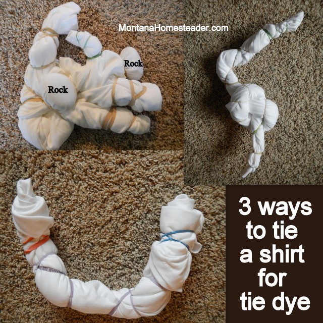 three ways how to tie up a tshirt to tie dye a shirt with homemade natural dye | Montana Homesteader