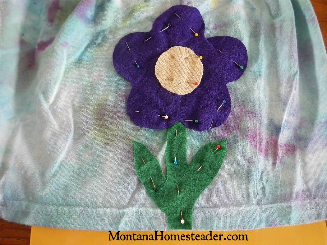 How to sew on a simple easy applique when making an upcycled skirt out of a tshirt t-shirt shirt 