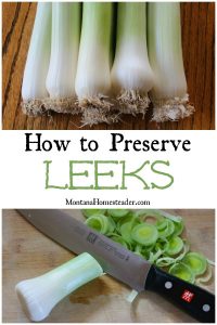 How to preserve leeks picture of leeks being chopped Montana Homesteader blog