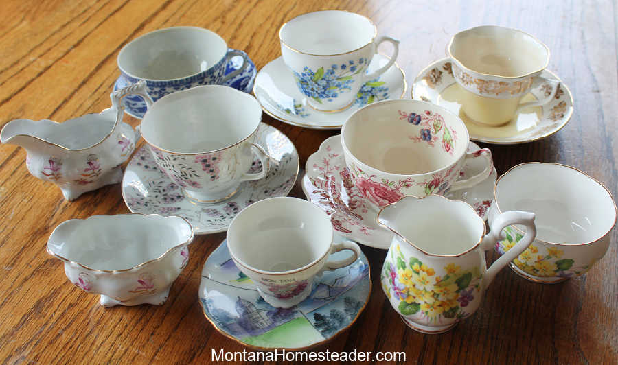 Spring Vernal Equinox Ostara celebration party idea have a kids tea party with second hand antique china tea cups and saucers