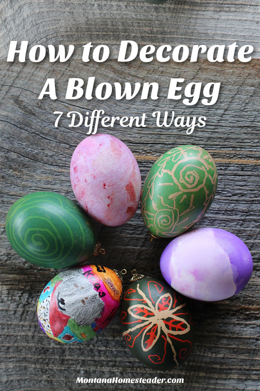 How to decorate a blown egg 7 different ways circle of colorful decorated blown eggs purple dip dye pysanky wax resist eggs colorful permanent marker dog drawing on an egg